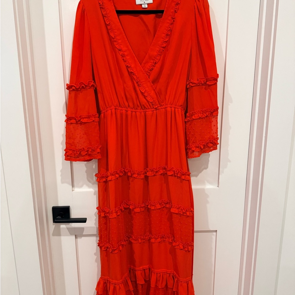 Chic Long Sleeve Red Ruffle Dress